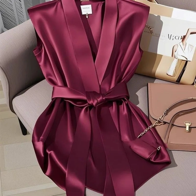 618 Women Clothing Casual Fashion Loose Simplicity Elegant Trend Solid Color Sleeveless Temperament Cardigan Evening Dresses